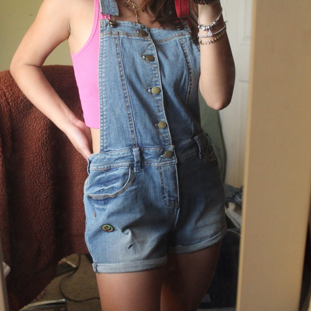 Denim Button Up overall shorts